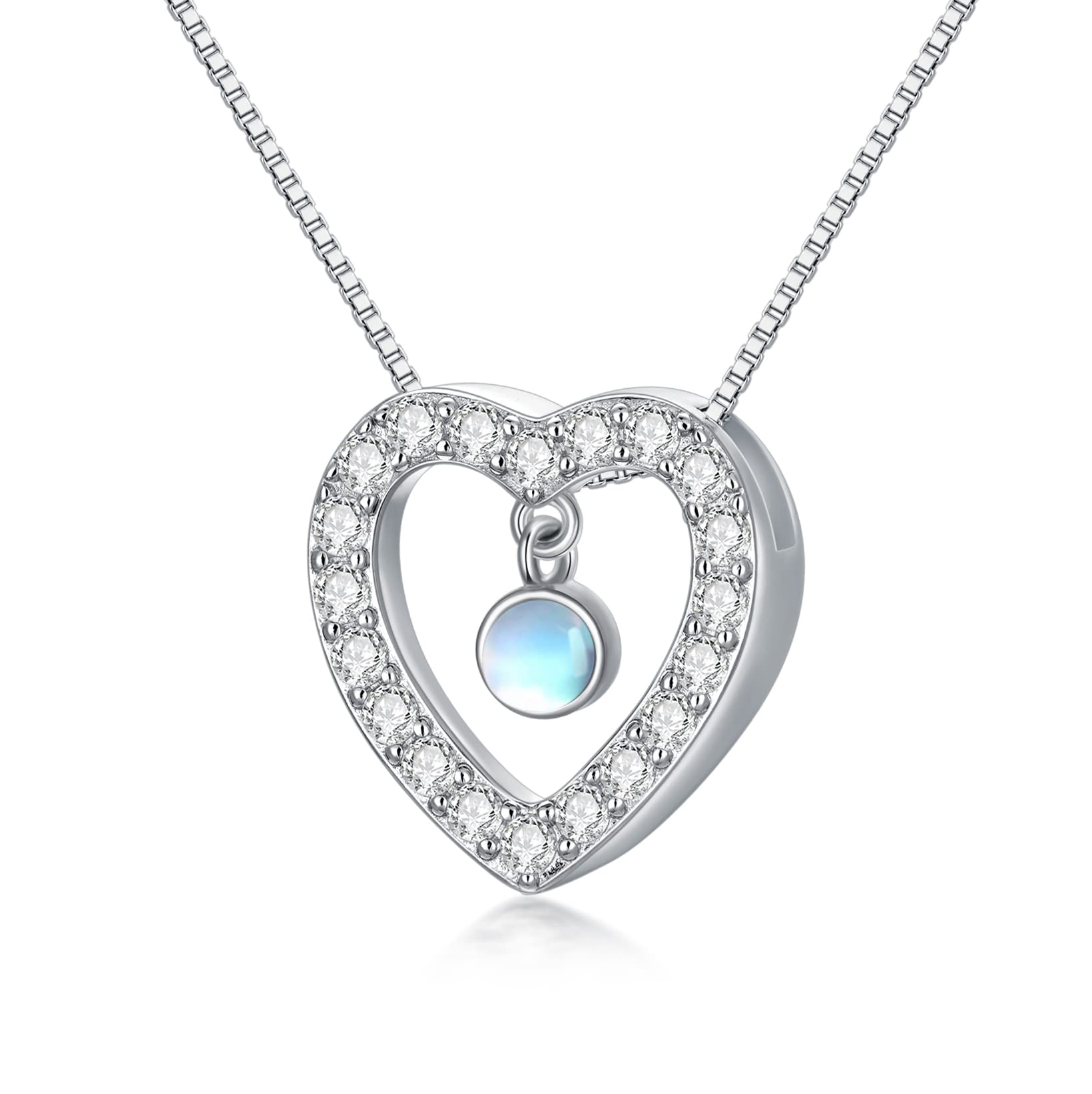 VENACOLY Heart Necklace Sterling Silver Moonstone Pendant Mother's Day Jewellery Birthday Christmas Gifts for Women Mum