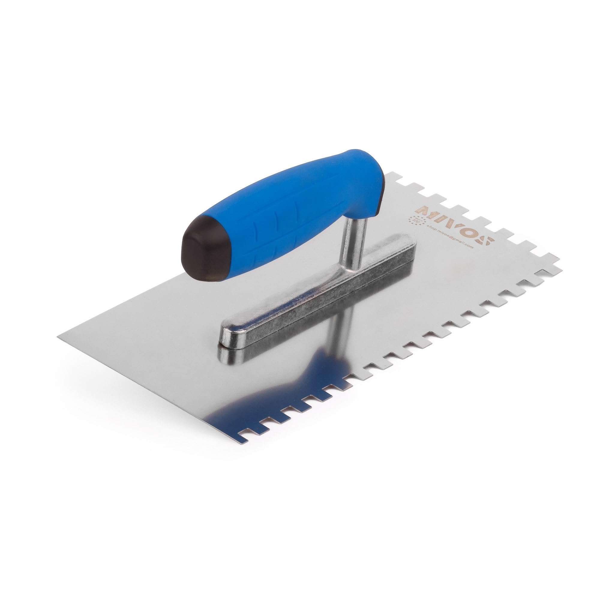 Mivos Stainless Steel Toothed Smoothing Trowel 8 x 8 mm - 270 x 130 mm - Soft Grip - Rustproof - Made in EU