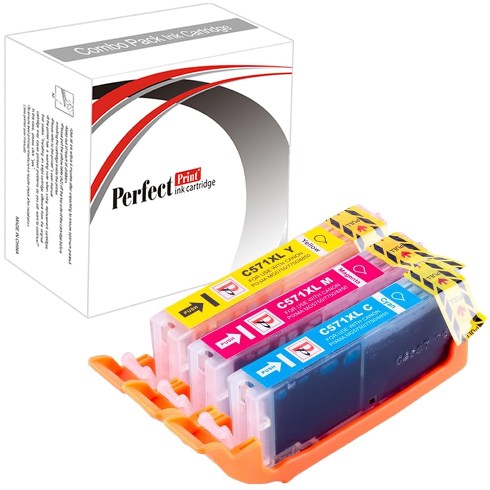 PerfectPrint Compatible Ink Cartridge Replacement for Canon PIXMA MG5750 MG6850 MG5751 MG6851 MG5753 MG5752 MG6852 MG6853 MG5700 MG6800 TS6050 TS6052 TS6051 TS5050 TS5055 TS5053 CLI571 (C/M/Y, 3-Pack)