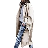 LNKQA Women's Winter Pea Coat Notch Lapel Single Breasted Oversized Long Casual Wool Blend Overcoat