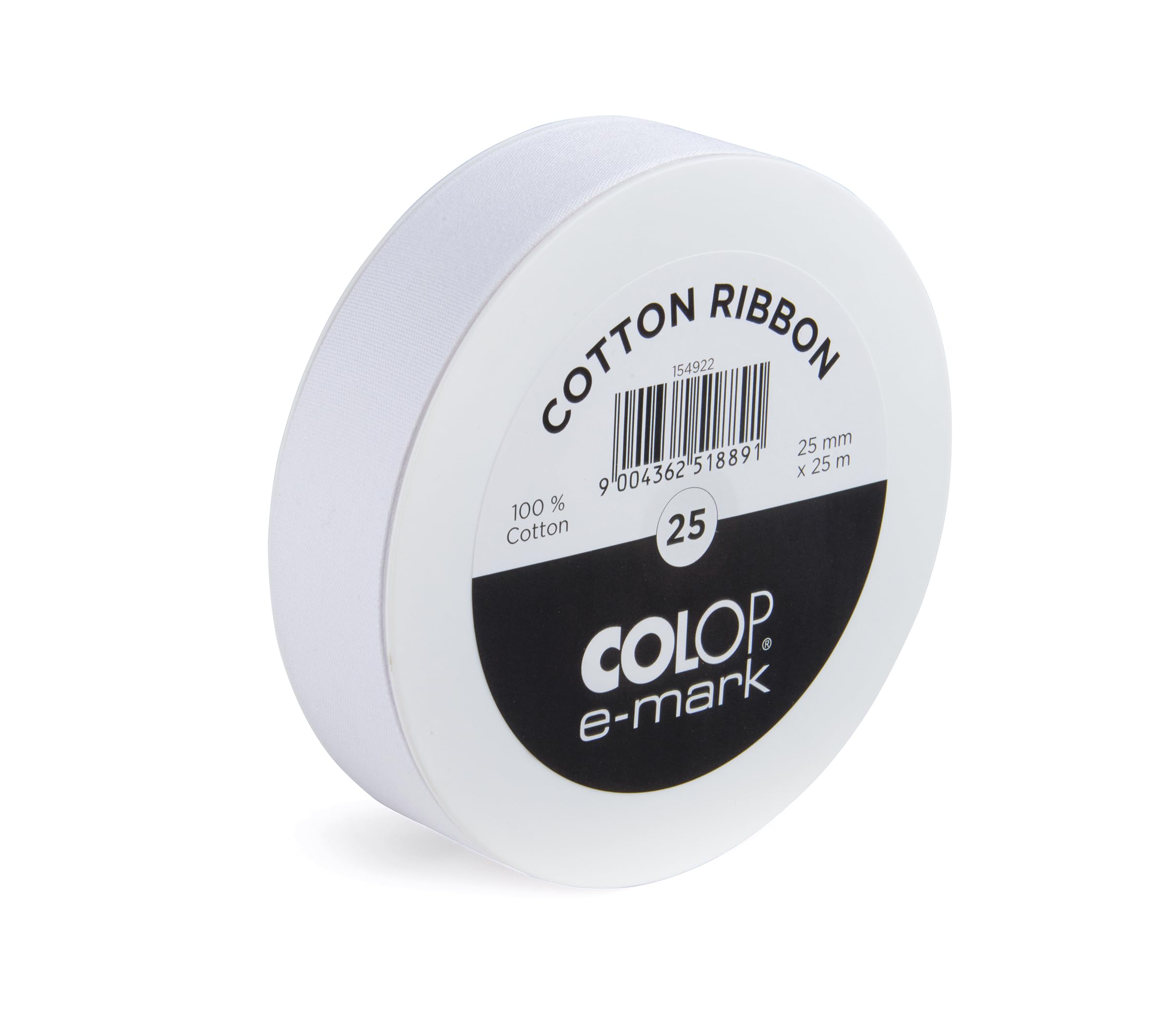 COLOP e-mark 25mm ribbon | 154922 | 25 metres long | 100% white cotton ribbon