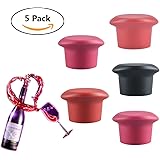 Silicone Wine Stopper, Silicone Reusable Wine Bottle Stopper/Beer Sealer Cover, Assorted Colors Silicone Wine Bottle Caps, Wine Accessories Gift Set of 5