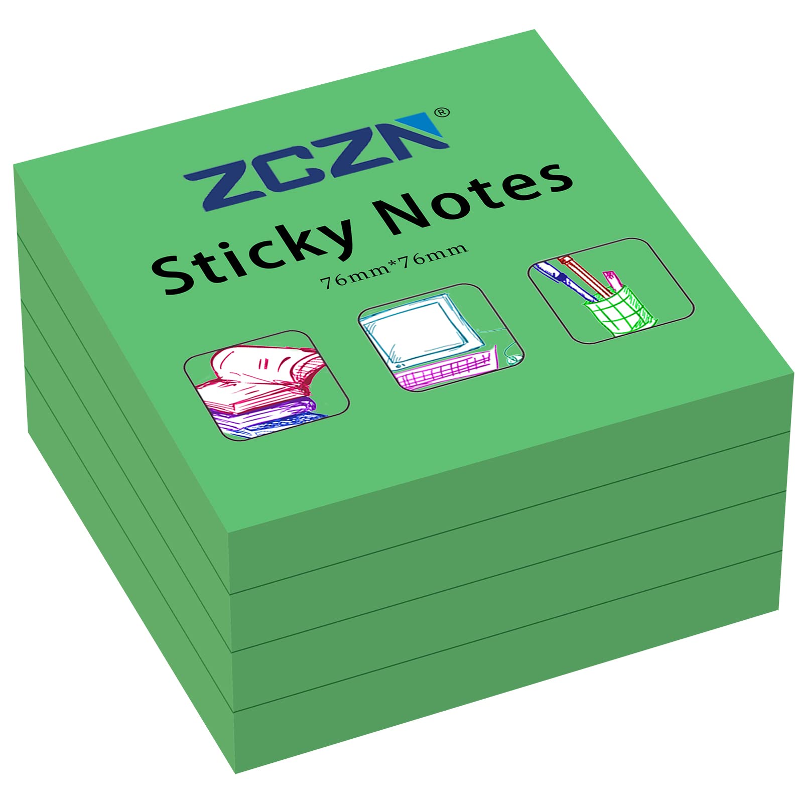 ZCZN 76 x 76 mm Sticky Notes, 100 Sheets/Pad, 4 Pads, Dark Green