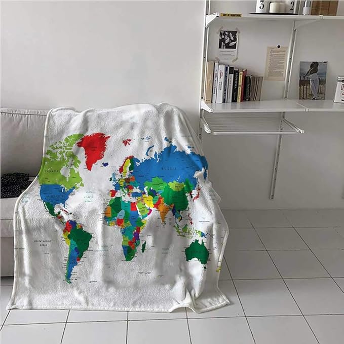 Lightweight Blanket World Map, Colorful Political Lightweight Summer