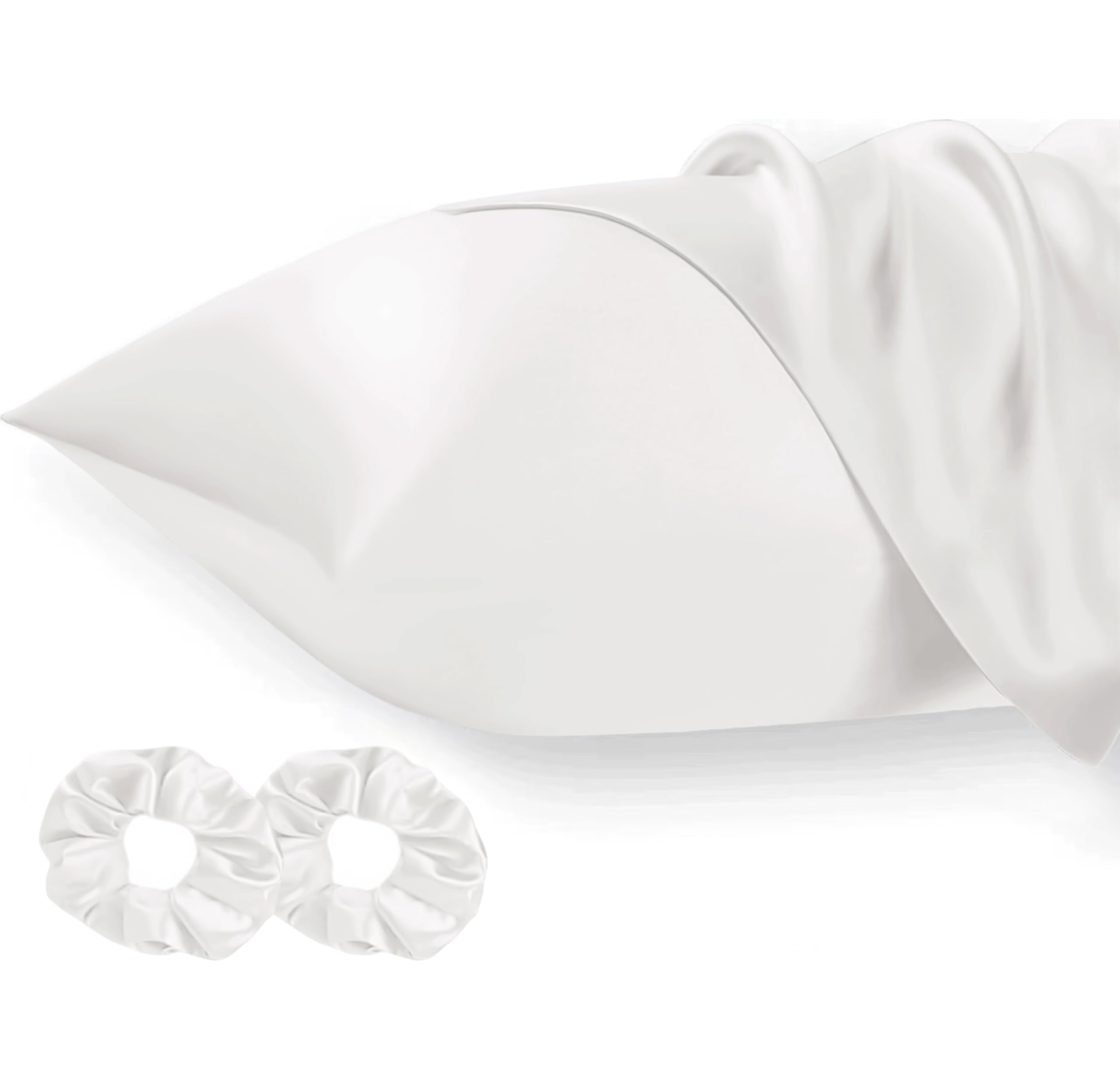 Seiwohl Satin Silk Pillowcases for Hair and Skin Ivory Pillow cases 2 Pack with Hair Silk Scrunchies for women, Cooling Pillow cases with Envelope Closure, Standard Size 50x75 cm
