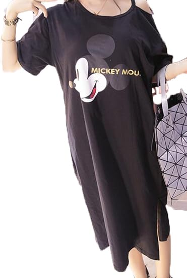 Amazon Co Jp Jingchuan肩出し 2色 ワンピーストレーナー ミッキー ロゴ ワンピース ピンク 黒 ディズニー キャラクター ミッキーマウス トップス レディース長袖 服 ファッション小物