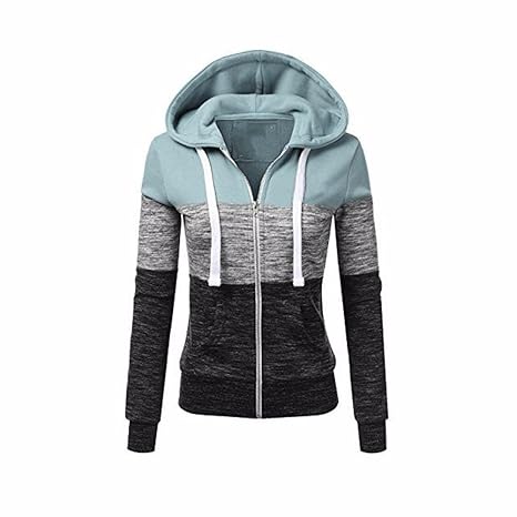 Newbestyle Jacke Damen Sweatjacke Hoodie Sweatshirt Pullover Oberteile Kapuzenpullover V Ausschnitt Patchwork Pulli mit Korde