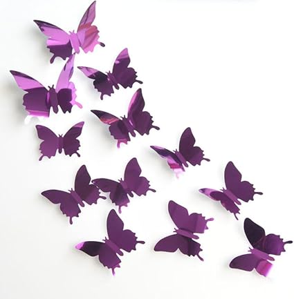Vacally Wall Art Decor 12pcs Butterfly Silver Mirror Decoration