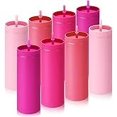 Baderke 8 Pack 16 oz Skinny Tumblers with Lid and Straw Matte Multicolor Reusable Double Wall Plastic Cup Coffee Travel Drinking Mug for Valentine Day Girl Women Home Birthday Gift (Pink)