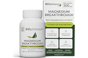 BIOptimizers Magnesium Breakthrough Supplement with 500mg - 7 Forms of Magnesium: Glycinate, Malate, Citrate, and More - Natural Support for Sleep and Cognitive Function -60 Capsules- Calming Vitamins
