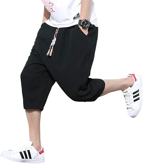 Amazon Cinkifon シンキフォン メンズ サルエルパンツ ファッション 麻 七分丈 ワイドパンツ 袴パンツ ショートパンツ 夏 綿麻 無地 調整紐 夏服 亜麻 大きいサイズ ゆったり 7色展開 ミディアムパンツ 通販