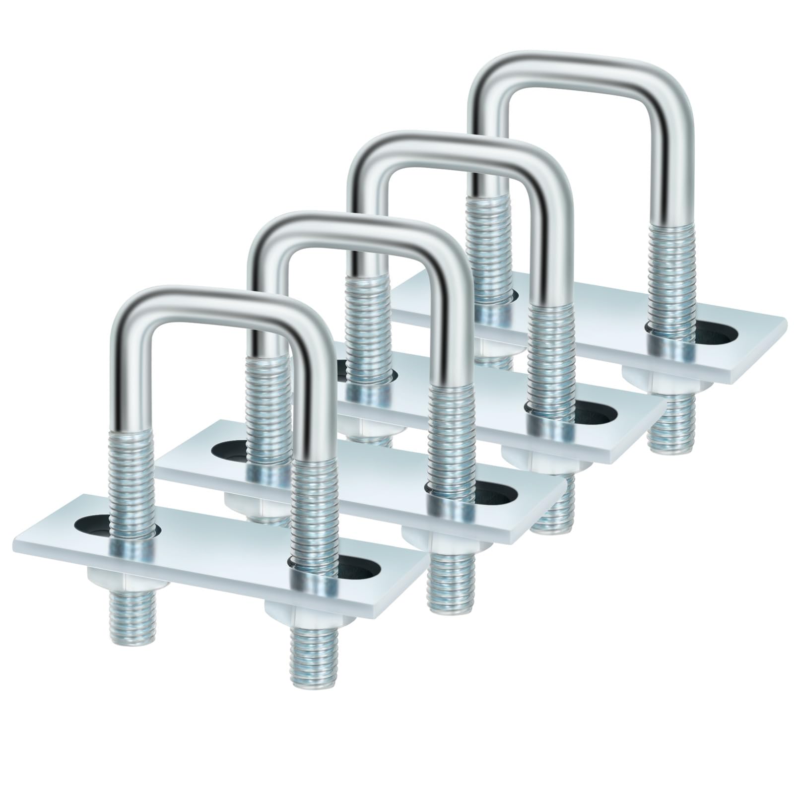 Photo 1 of MewuDecor Square U Bolt 4 Sets, 25mm (1") Inner Width 70mm (2.75") Length, Carbon Steel in Zinc U Bolt, M8 with Nut, Plate, Washer, (M8 x 25 x 70mm)