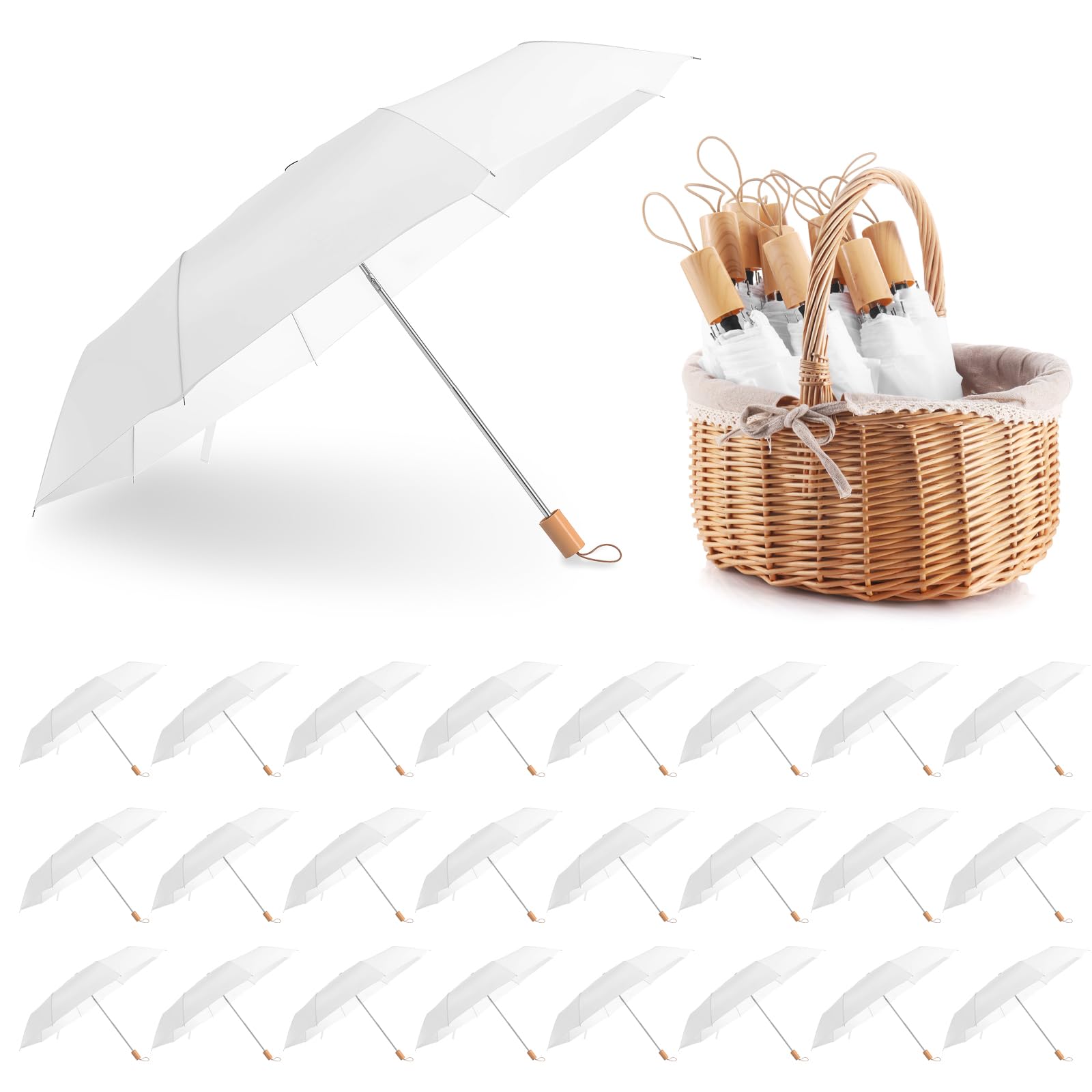 Photo 1 of Sunnymove 24 Pcs Wedding Umbrellas Bulk White Folding Umbrella for Wedding Decorative Parasol Windproof Rainproof for Bridal Shower Bride Groom Photography Props