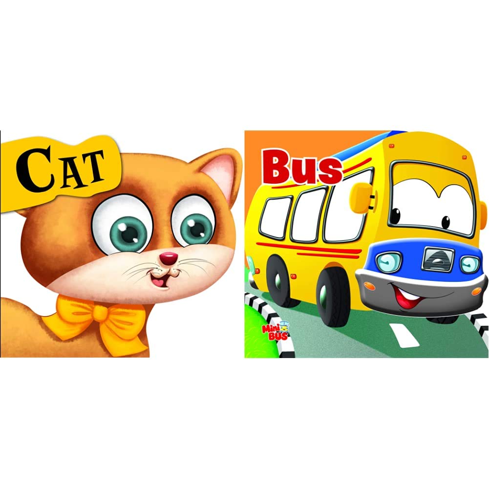 Cutout Board Book: Cat( Animals and Birds) (Cutout Books) + Cutout Board Book: Bus(Transport) (Cutout Books) (Set of 2 Books)