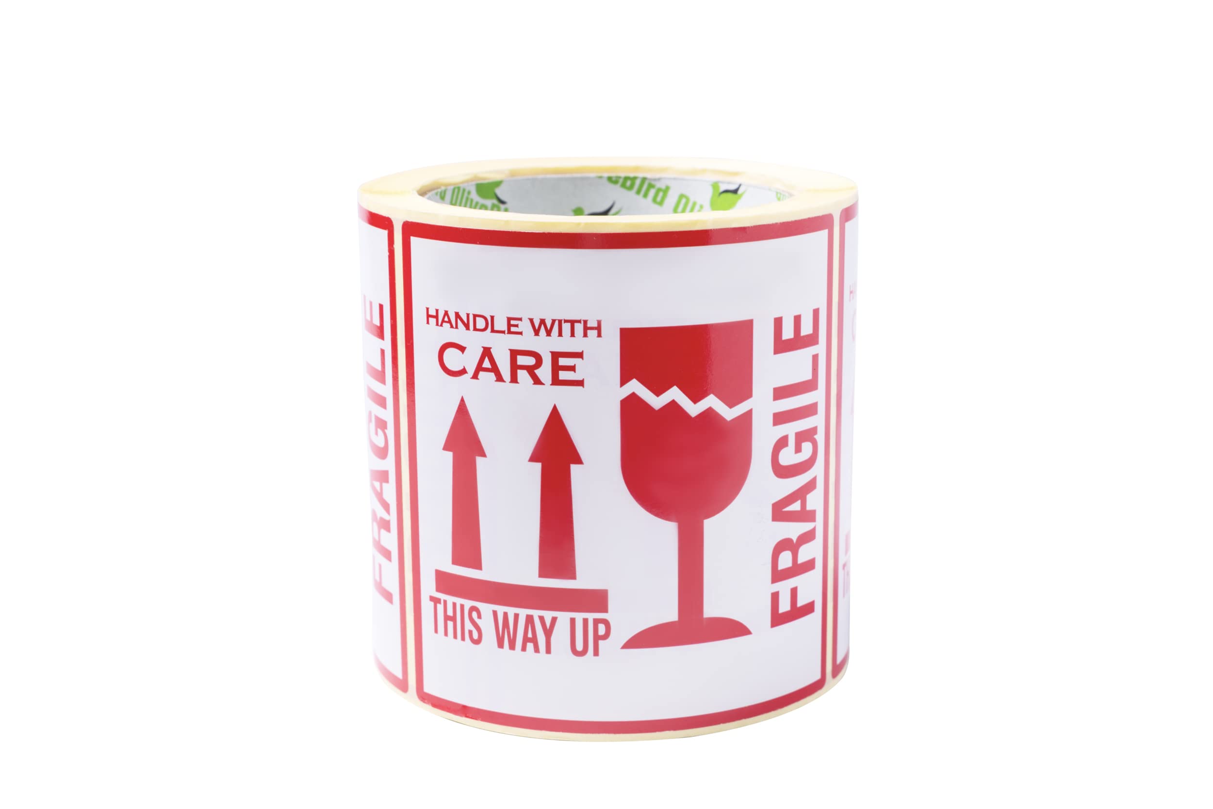 OliveBird 100 Fragile This Way Up Handle With Care Stickers - Large 10x10CM Strong Adhesive