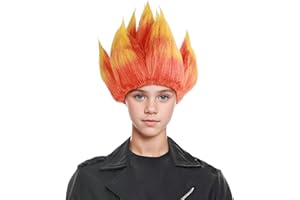PATTNIUM Kids Flame Fire Wig Children Boys Orange Ombre Wig Cosplay Costume Synthetic Hair Wigs