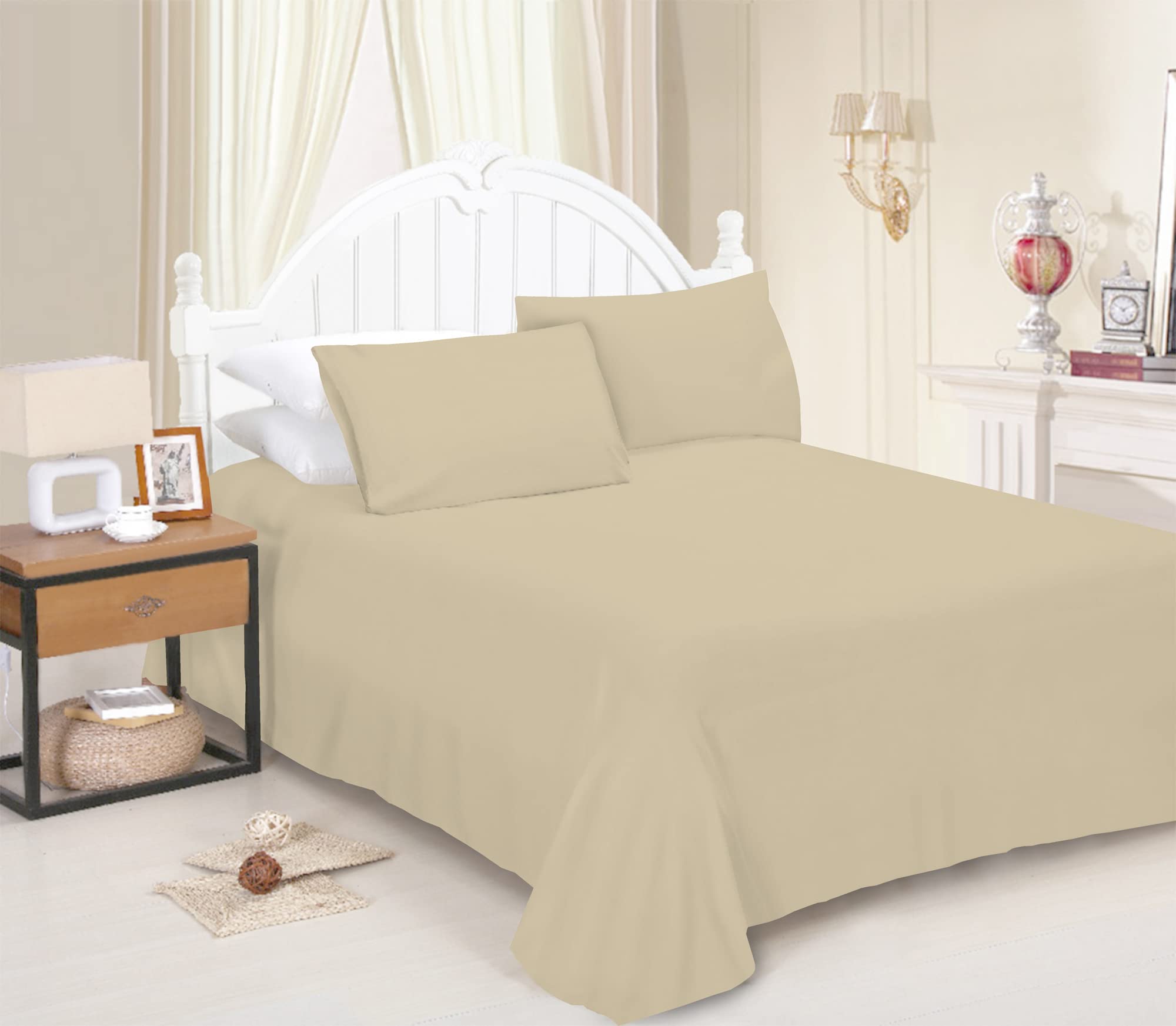 JRI® Flat Sheet- Luxurious Bed Sheet-Breathable-Hypoallergenic-Comfortable Poly Cotton Flat Sheet-Soft Touch Wrinkle Free (Beige-Single) - (Same Day Dispatch)