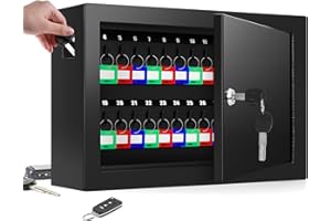 Nebakne 50 Keys Key Cabinet, Anti-Theft Key Lock Box with Key Tags, Adjustable Key Organizer Wall Safe for Car Office House Garage Rental Business