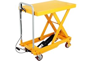 Migoda Hydraulic Lift Cart, 9" to 28.5" Lifting Height 500lbs Capacity Lift Table Cart with Foldable Handle and 4 Wheels, Manual Scissor Lift Table Fits for Material Handling and Elevating