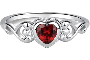 Precious Pieces 925 Sterling Silver Simulated CZ Birthstone Baby Ring with Heart for little girls, Kids and Toddlers