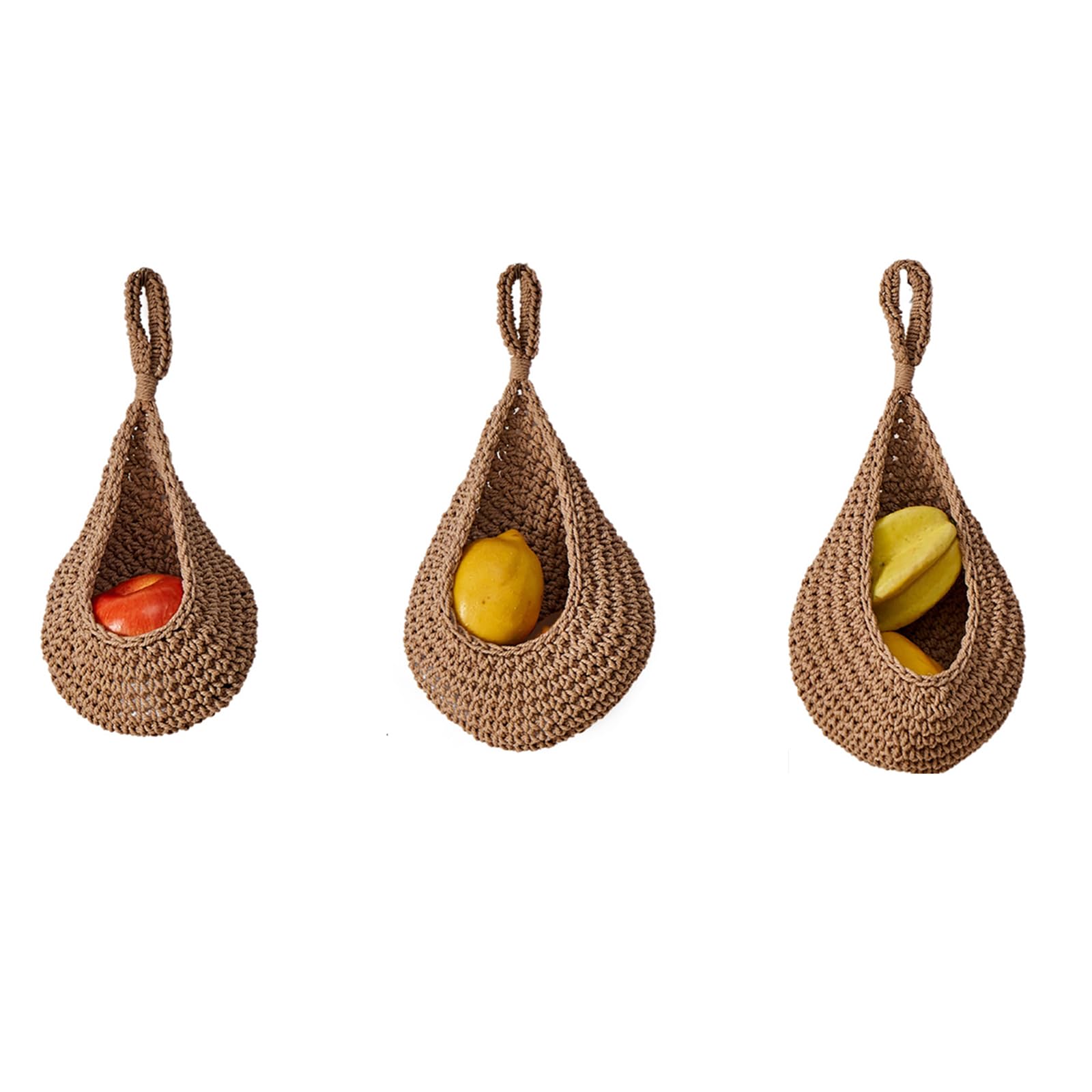 soulnioi 3pcs Hanging Fruit Basket(S+M+L), Boho Jute Hanging Basket Vegetable Fruit Storage Organiser, for Home/ Kitchen