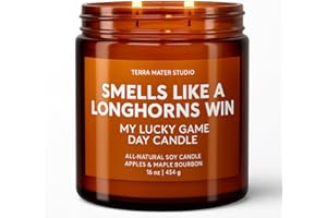 TERRA MATER STUDIO Smells Like A Longhorns Win, Lucky Game Day Candle, 100% Soy Wax & Essential Oils, Football Themed Gift, Longhorns Merch, Texas Gift, 70+ Hours Burn-Time (16 oz)