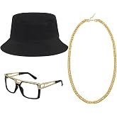 ONUPGO Hip Hop Costume Kit 80s/90s Rapper Accessories Bucket Hat Sunglasses Gold Chain Necklace Outfit for Men Women