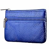 Soft Men Women Card Coin Key Holder Zip Genuine Leather Wallet Pouch Bag Purse-Dark Blue