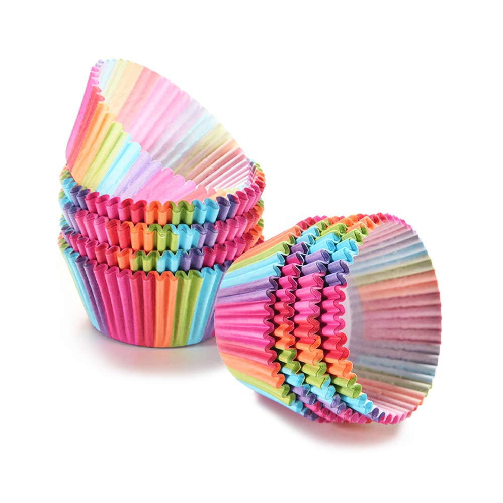 EKdirect 200pcs Rainbow Cupcake Cases Paper Wrapper for Baking Muffin