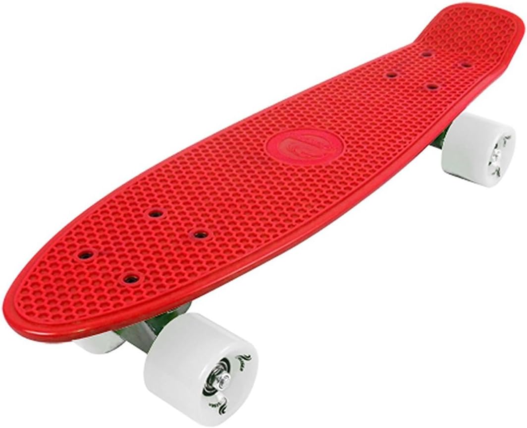 Vinsani® Retro Cruiser Plastic Skateboard 22" X 6" Red Deck with White Solid Coloured Wheels Includes a Free Carry Bag for the Skateboard