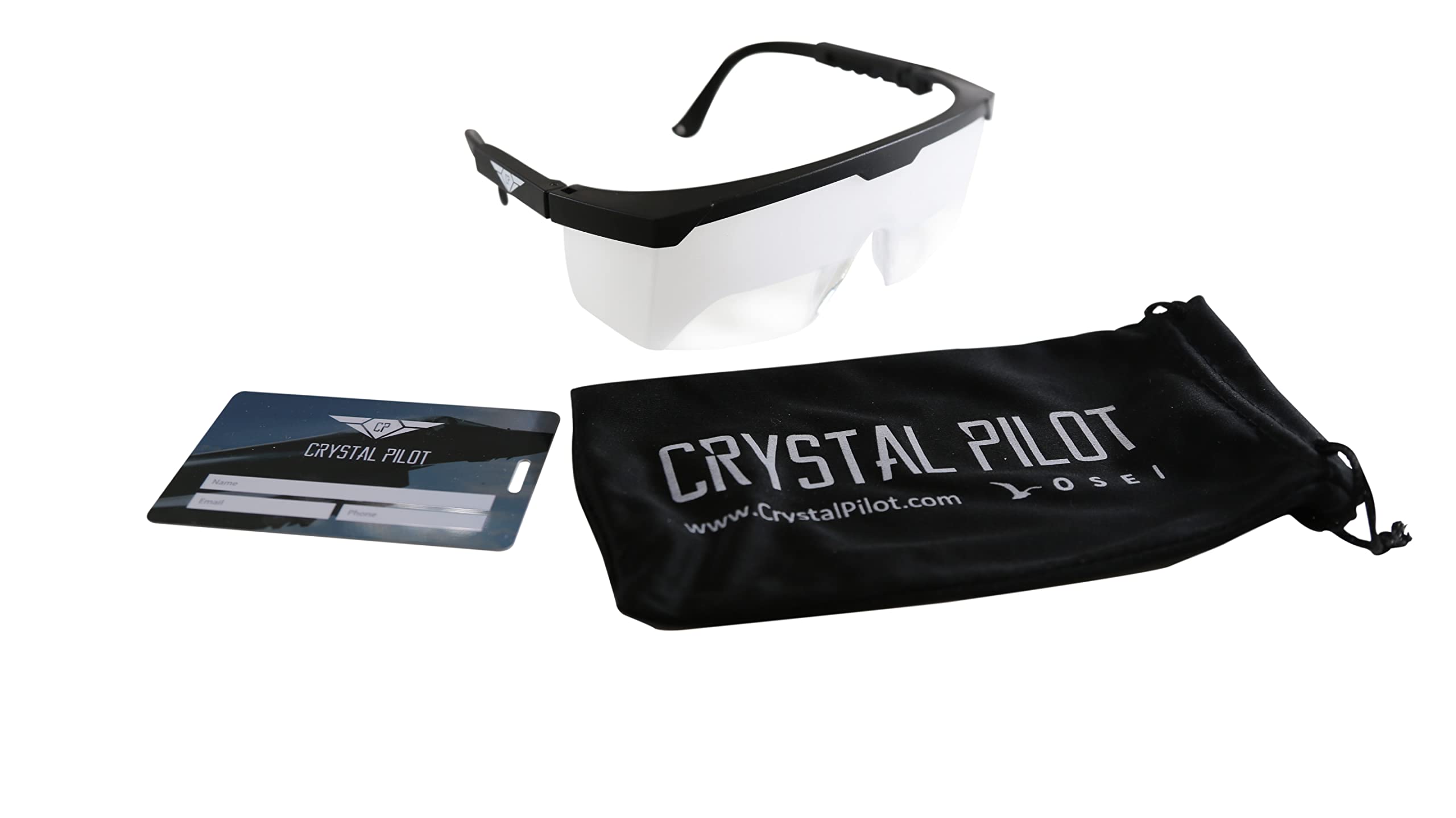 Crystal Pilot Aviation Flight Training Glasses - IFR Certified View Limiting Device for Pilot Training. - Frosted Polycarbonate Frames, Incl, Bag Tag with Light Gun Signals