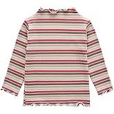 RUKOSU Toddler Baby Girls Long Sleeve Striped T Shirt Casual Lettuce Trim Ribbed Knit Pullover Blouse Top
