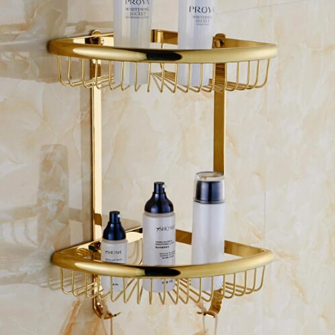 Estantes de baño de latón Dorado Cesta de Almacenamiento de baño de 2