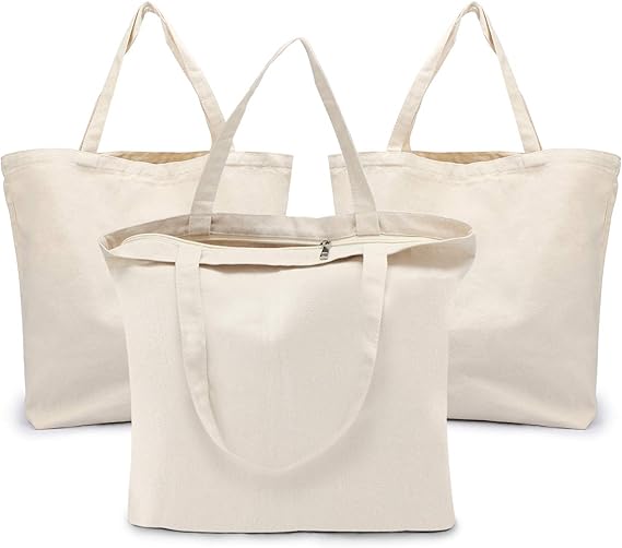 Blank Tote Canvas Bag with Zipper, Segarty 3 PC 19.7x15.7 inch Bags