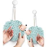 Sophie & Panda Fuzzy Ball Hand Towels - Smiley Hedgehog Hand Towels Family Set – Dry Your Hands Instantly and Conveniently with These Decorative Towels for Bathroom (2-Pack Aqua Mint)