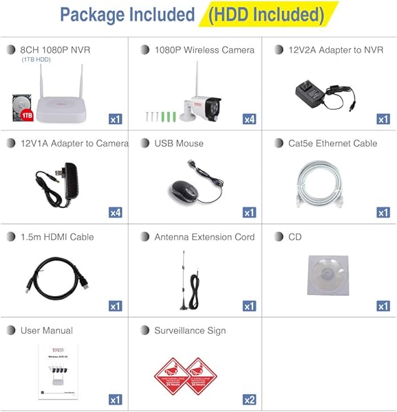Mikrofon PIR Sensor Tonton Full HD 1080P berwachungskamera Auen Set mit Zwei Wege Audio 8CH Recorder NVR mit 4 Auen 1080P WLAN Metallgehuse Funkkamera Drahtlos mit Sprachfunktion 1TB HDD