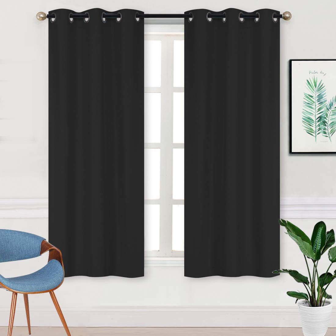 Home Collection Triple Weave Blackout Curtains with Bronze Grommets, 100% Light Blocking, Noise Reducing New (Black, 37" W x 62" L (Pack of 2))