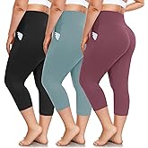 FULLSOFT 3 Pack Plus Size Capri Leggings with Pockets for Women -High Waist Stretchy 1X-4X Workout Yoga Pants