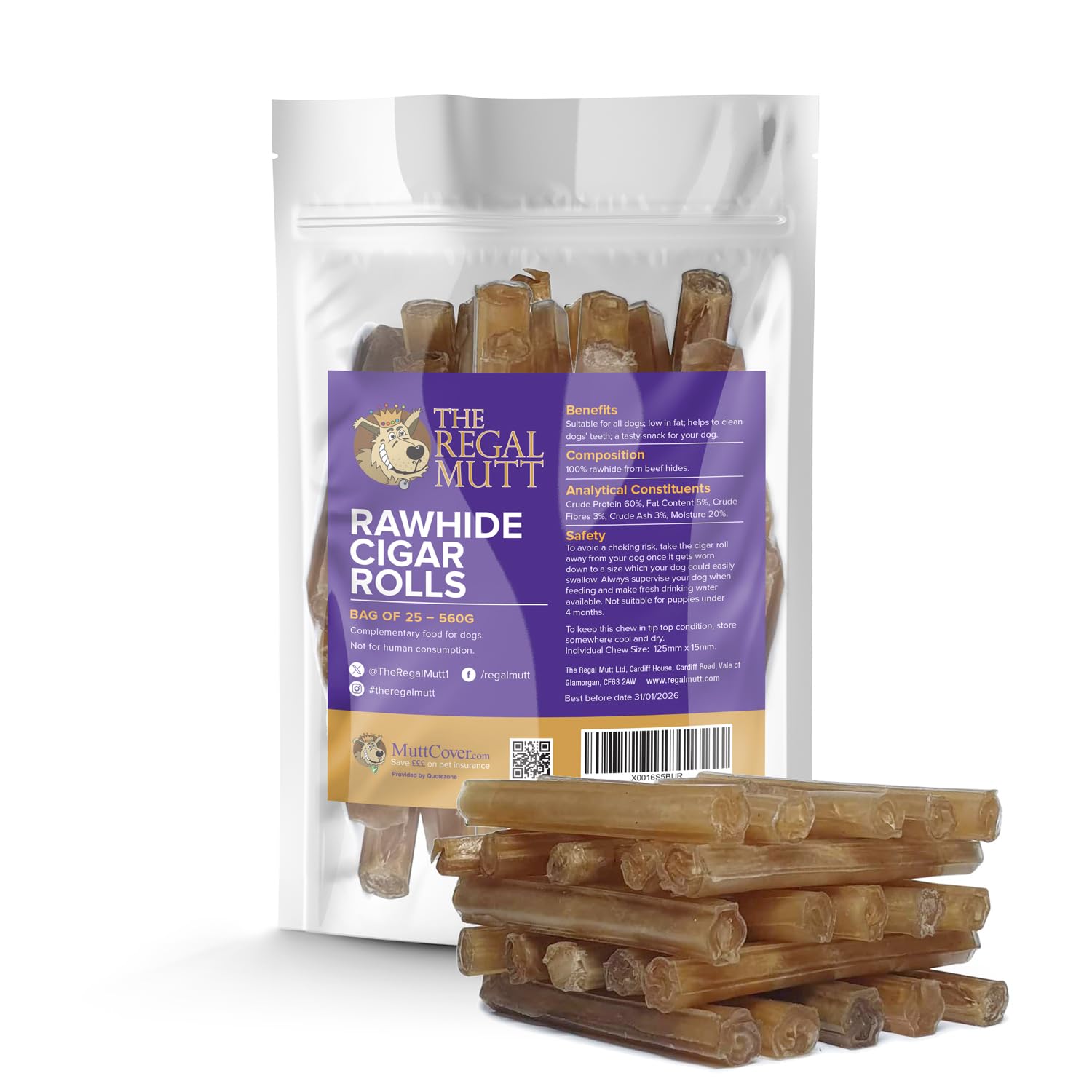 The Regal Mutt - Rawhide Cigar Rolls - Pack of 25