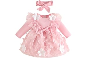 LUJENGEFA Baby Girl Long Sleeve Romper Dress Lace Hem Newborn Butterfly Tutu Tulle Dresses for Photograph Birthday Party