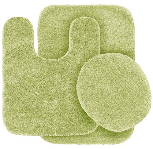 Elegant Home 3 Piece Bathroom Rug Set Bath Rug, Contour Mat, Lid Cover Non-Slip with Rubber Backing Solid Color # 6 (Sage Green)