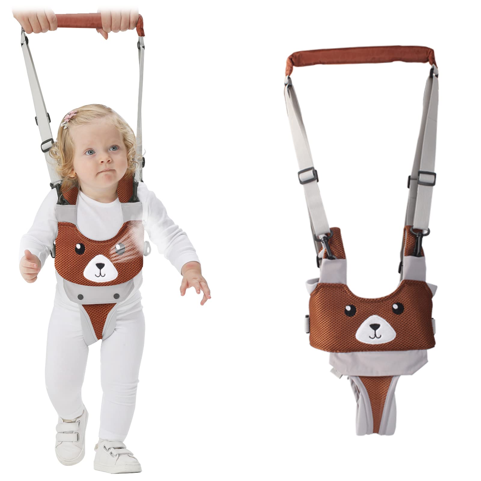 Photo 1 of IULONEE Baby Walking Harness Breathable Handheld Kids Toddler Helper Assistant Adjustable Infant Walker Help Baby Walk Stand Up Child Learning Belt for 8-24 Month Old Babies Activity (Brown)