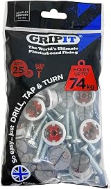 Gripit Red Plasterboard Fixings Pack of 8 Heavy Duty 74kg UK Designed view 2