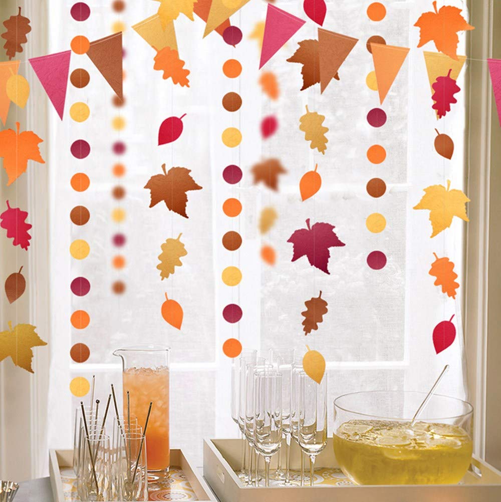 bng-bng Autumn Decorations Autumn Bunting Banner, Thanksgiving Decorations Maple Leaves Streamers Hanging Garlands Paper Flag for Fall Home Decor, Wedding Birthday Party Supplies