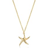 MTMY Gold Starfish Necklace 14K Gold Plated Shell Conch Ocean Pendant Necklace for Women Beach Summer Jewelry