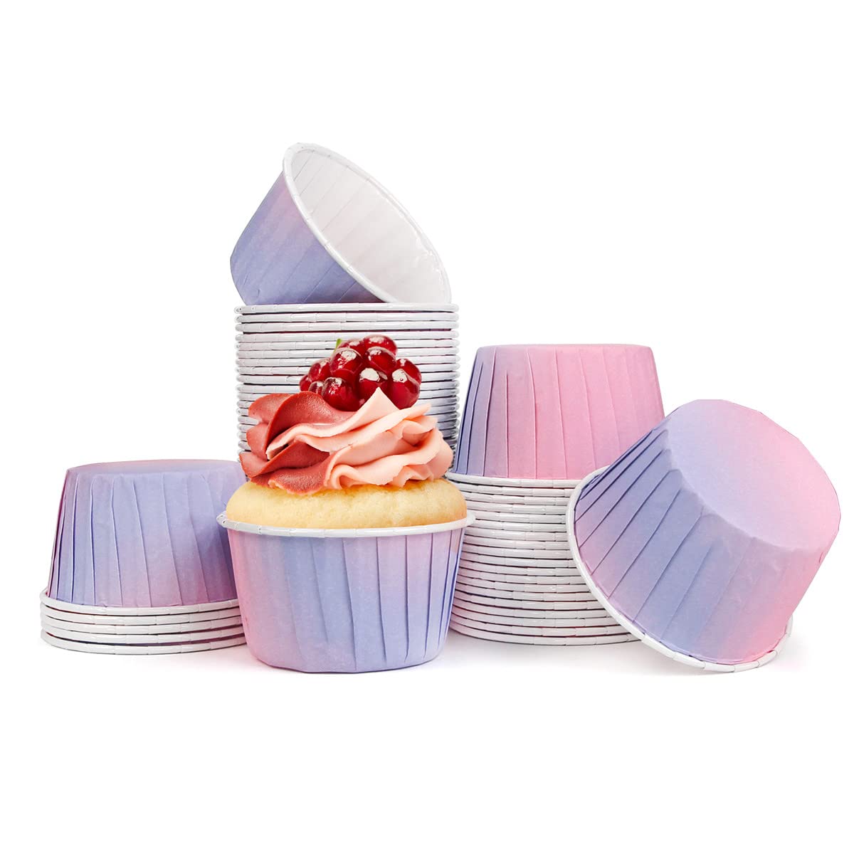 Spesh 50 Pcs Paper Cupcake Cases Small Muffin Liners for Baking Disposable Cupcake Baking Cups for Weddings,Christmas,Birthday (Pink Blue)