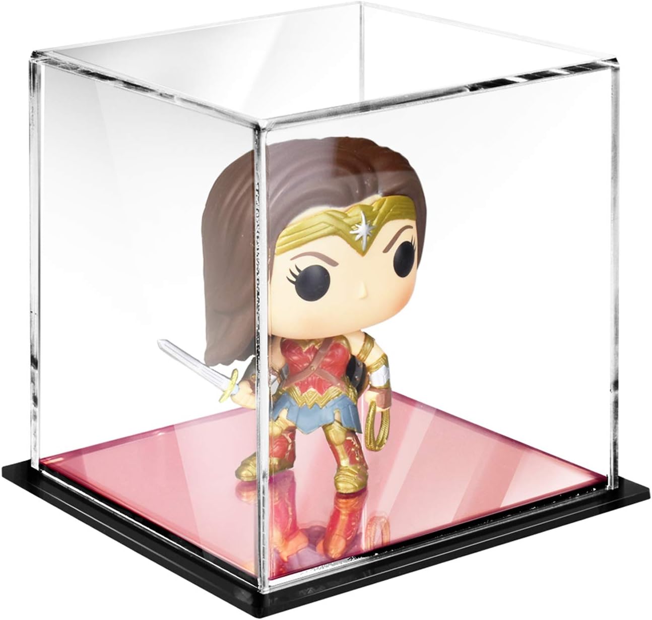 Ikee Design Clear Acrylic Display Case with Rose Gold Mirrored Base Memorabilia Display Case Mirrored Base Display Box Cube Display Case Display Cabinet Dust Cover, 5 1/2" W x 5 1/2" D x 5 1/8" H : Sports & Outdoors