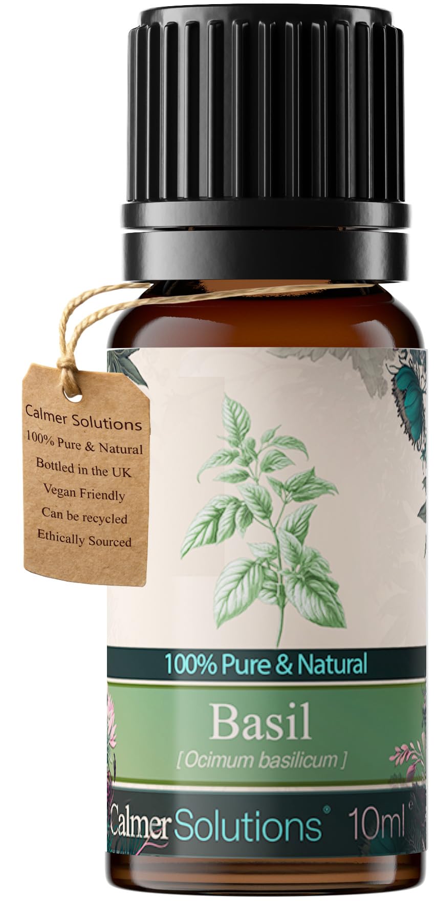 Calmer Solutions Basil Essential Oil 10ml – Sharp Herbal Aroma for Focus, Clarity & Energy – Pure & Natural – Steam Distilled and UK Bottled