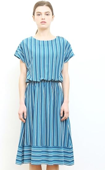 Amazon グラニフ Graniph ストライプブラウジング半袖ワンピース ブルーグリーン Lady F ワンピース チュニック 通販