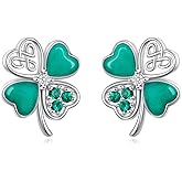 Yearace St Patricks Day Shamrock Earrings for Women 925 Sterling Silver Four Leaf Clover Stud Earrings Lucky Irish Celtic Clover Jewelry Gift
